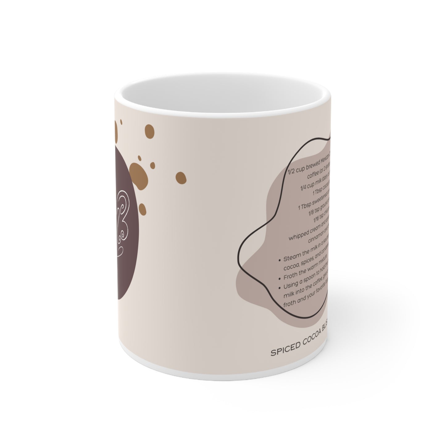 A "Spiced Cocoa Bliss Latte" Ceramic Recipe Mug 11oz
